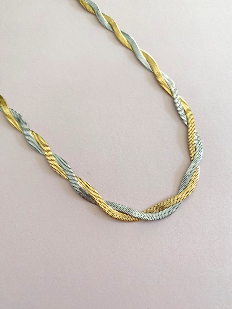 Two Tone Herringbone Twist Necklace