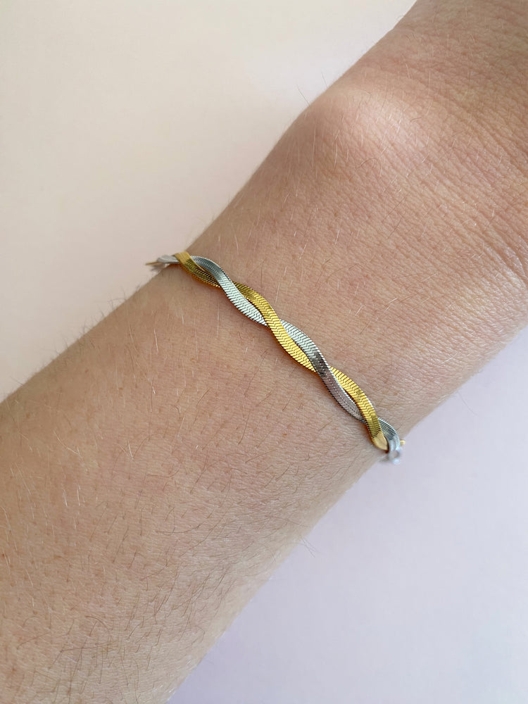 Two Tone Dainty Herringbone Twist Chain Bracelet