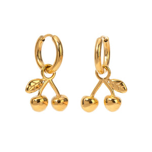 Cherry Huggie Hoop Earrings - Gold