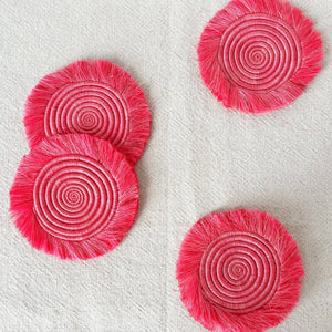 Electric Pink Fringe Coasters Set