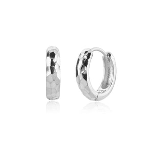 Faceted Huggie Hoop Earrings - Silver