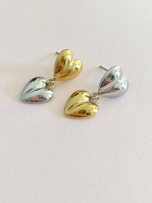 Two Tone Heart Drop Earrings