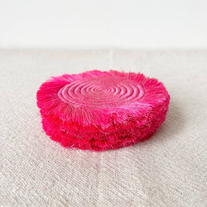 Electric Pink Fringe Coasters Set