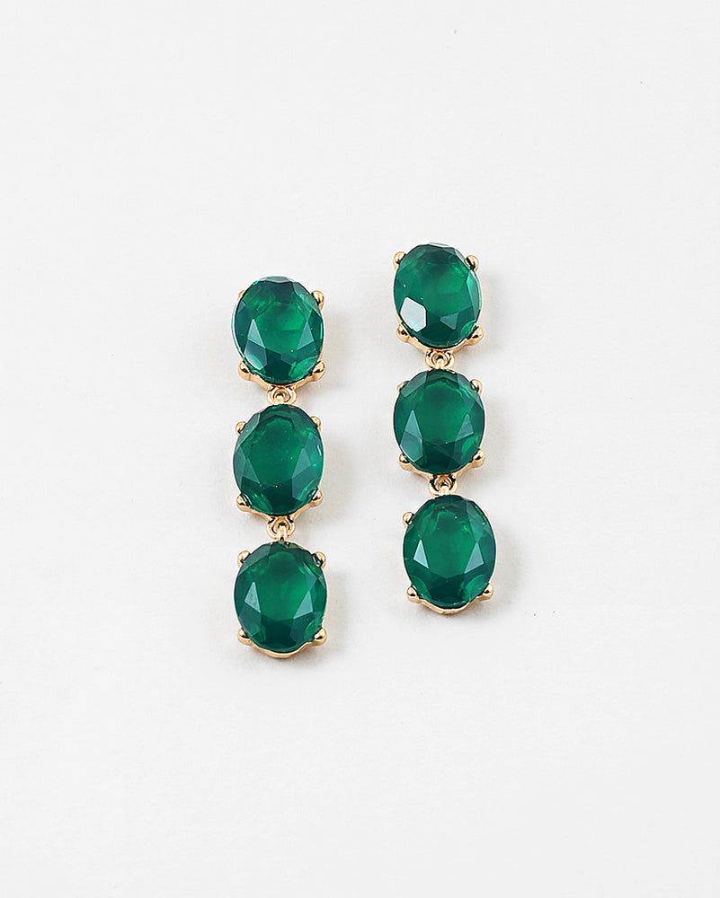 Holiday Drop Crystal Statement Earrings - Green