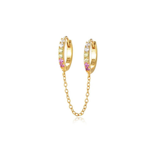 Connected Double Hoop Chain Earring - Multicolored