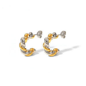 Two Tone Twist Hoop Earrings