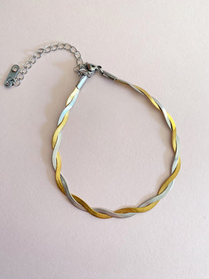 Two Tone Dainty Herringbone Twist Chain Bracelet