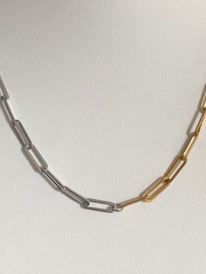 Two Tone PaperClip Chain Necklace