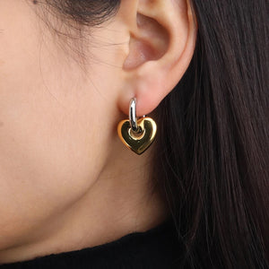 Two Tone Puffy Heart Hoop Earrings