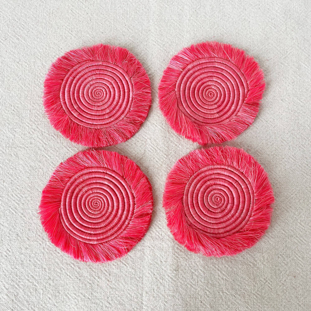 Electric Pink Fringe Coasters Set