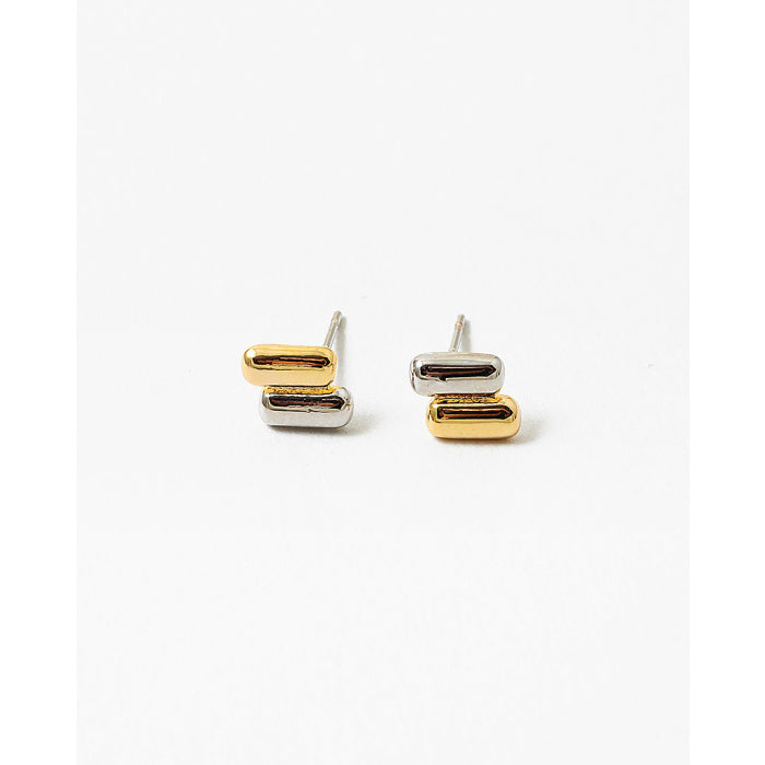 Two Tone Pill Stud Earrings