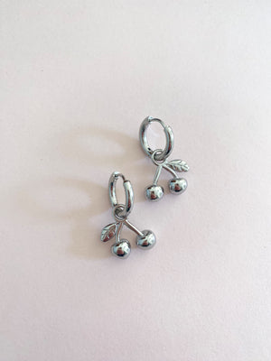 Cherry Huggie Hoop Earrings - Silver