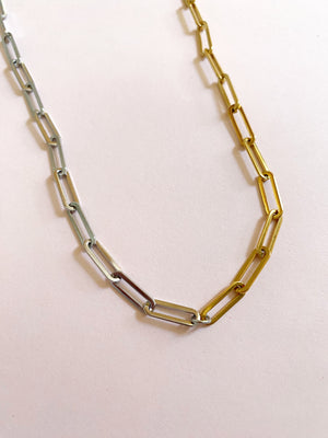 Two Tone PaperClip Chain Necklace