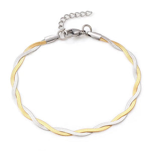 Two Tone Dainty Herringbone Twist Chain Bracelet