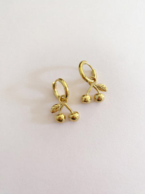 Cherry Huggie Hoop Earrings - Gold