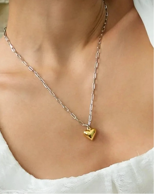 Two Tone Heart Drop Necklace