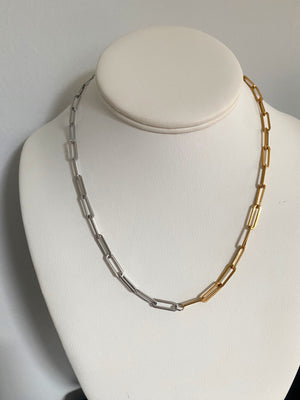 Two Tone PaperClip Chain Necklace