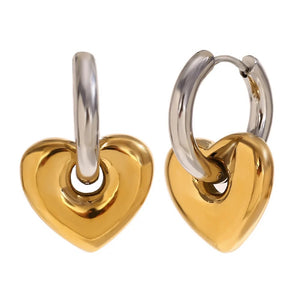 Two Tone Puffy Heart Hoop Earrings