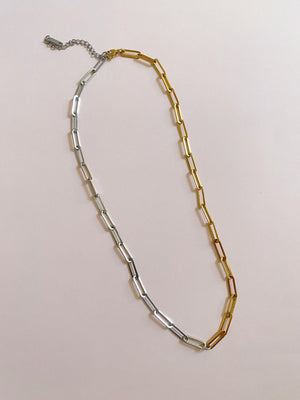 Two Tone PaperClip Chain Necklace