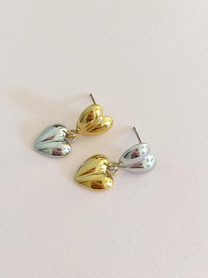 Two Tone Heart Drop Earrings