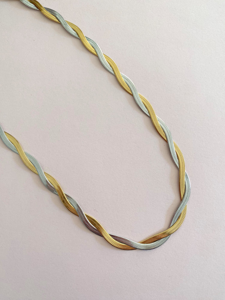 Two Tone Herringbone Twist Necklace