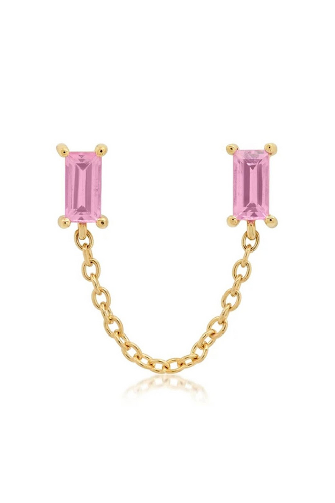 Connected Baguette Stud Earring - Pink