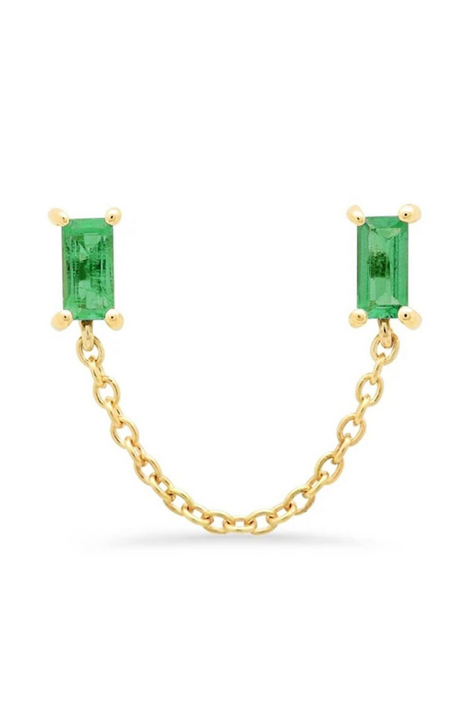 Connected Baguette Stud Earring - Green